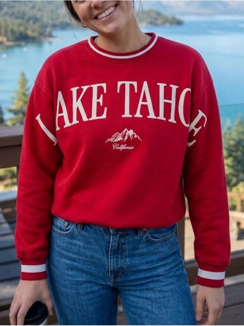 Abercrombie & Fitch Red Lake Tahoe Crewneck with White Trim